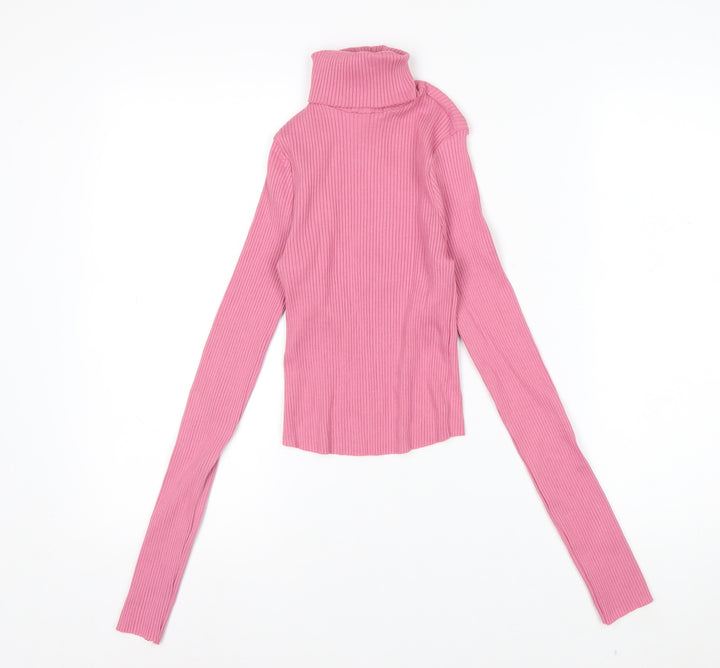 ASOS DESIGN Women’s Pink Roll Neck Ribbed Long Sleeve Top Size 10