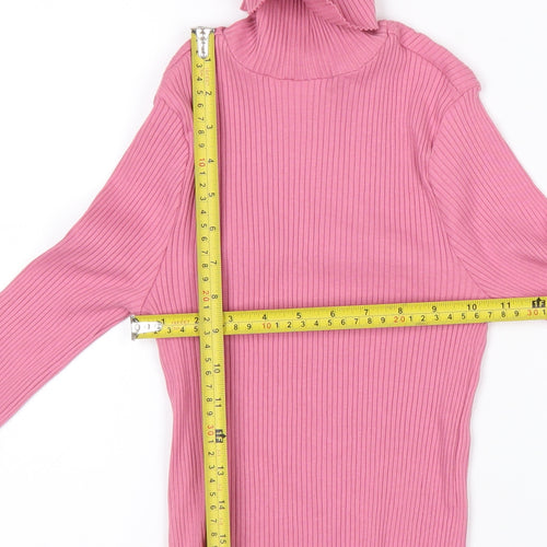 ASOS DESIGN Women’s Pink Roll Neck Ribbed Long Sleeve Top Size 10
