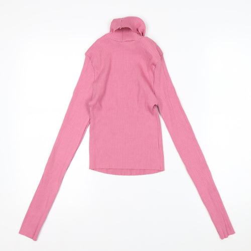 ASOS DESIGN Women’s Pink Roll Neck Ribbed Long Sleeve Top Size 10