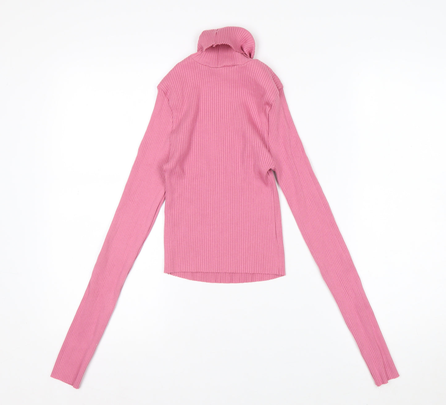 ASOS DESIGN Women’s Pink Roll Neck Ribbed Long Sleeve Top Size 10