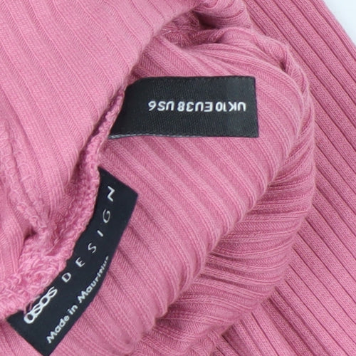 ASOS DESIGN Women’s Pink Roll Neck Ribbed Long Sleeve Top Size 10