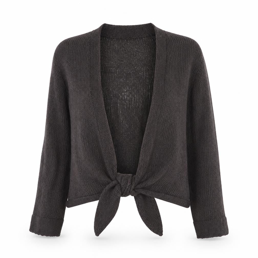 Front view of White Stuff Women’s Brown Wool Blend Open Knit Cardigan, size UK 8