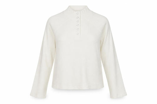 Front view of ASOS DESIGN Women's Ivory Mock Neck Button-Up Top, size S