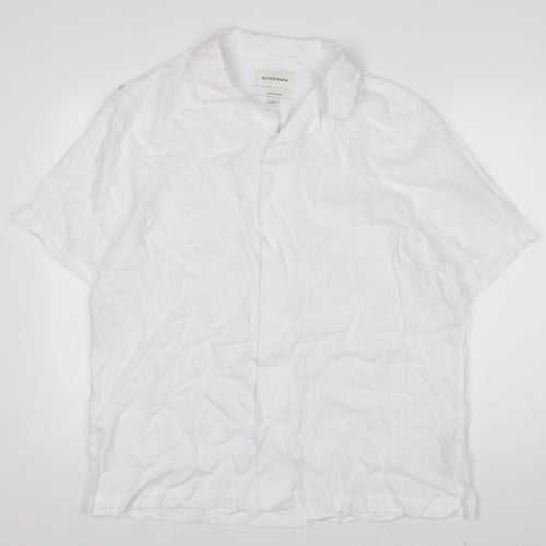 Marks and Spencer Autograph Men's White Linen Blend Short Sleeve Shirt Size L