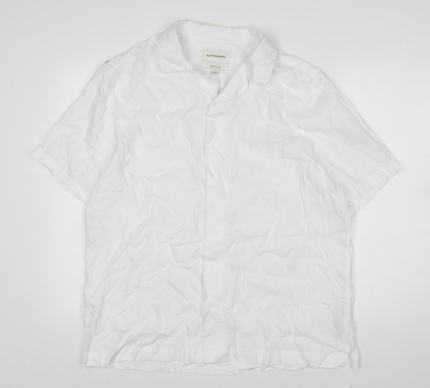 Marks and Spencer Autograph Men's White Linen Blend Short Sleeve Shirt Size L