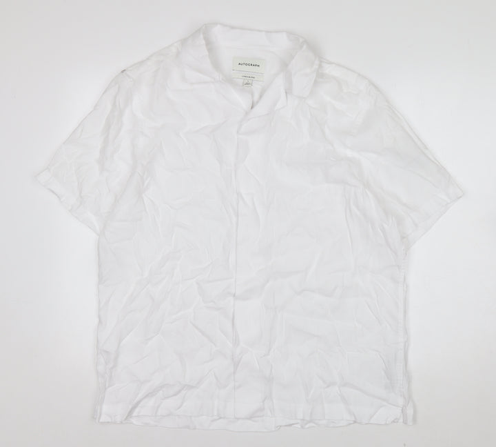Marks and Spencer Autograph Men's White Linen Blend Short Sleeve Shirt Size L