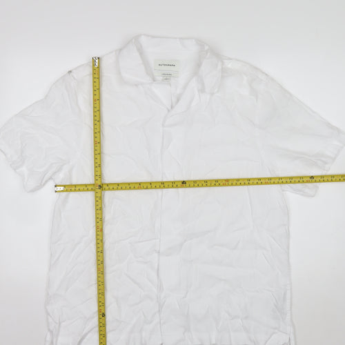 Marks and Spencer Autograph Men's White Linen Blend Short Sleeve Shirt Size L