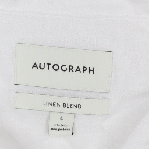 Marks and Spencer Autograph Men's White Linen Blend Short Sleeve Shirt Size L