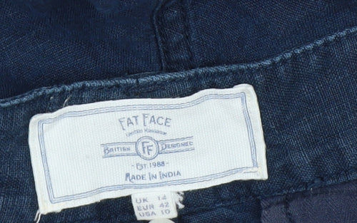 Fat Face Womens Blue Cotton Wide-Leg Trousers UK 14