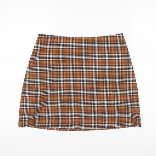 Monki Women's Brown Check A-Line Mini Skirt Size 12
