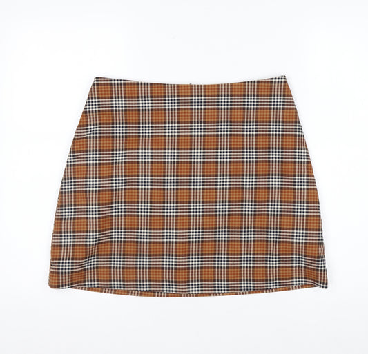 Monki Women's Brown Check A-Line Mini Skirt Size 12