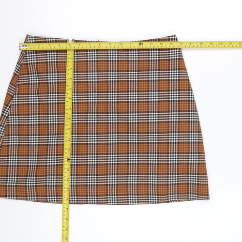 Monki Women's Brown Check A-Line Mini Skirt Size 12