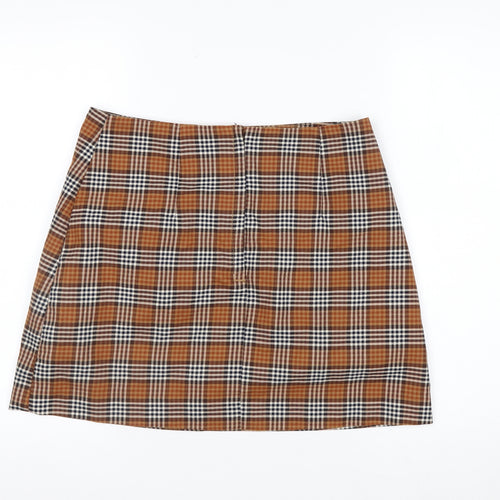 Monki Women's Brown Check A-Line Mini Skirt Size 12
