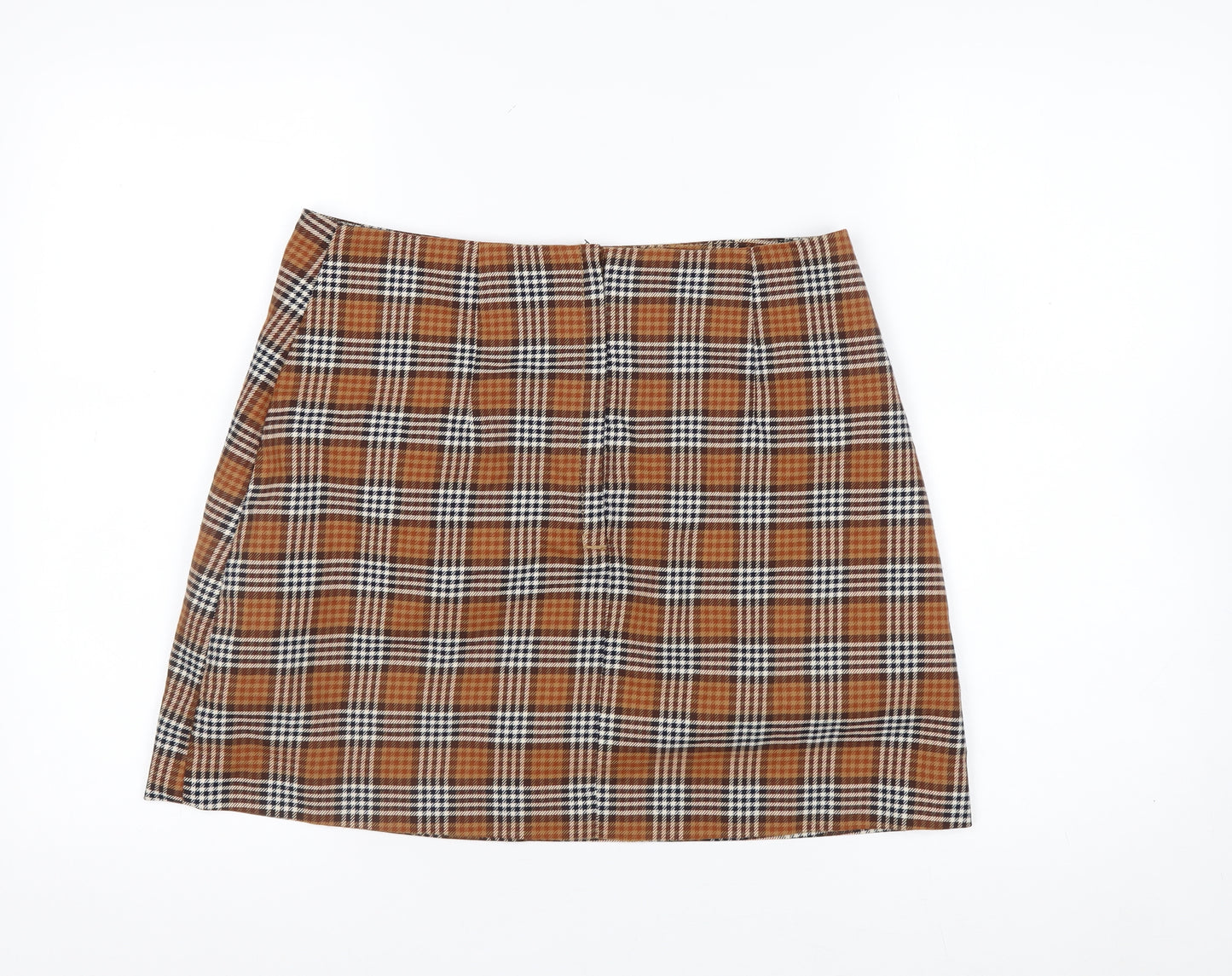 Monki Women's Brown Check A-Line Mini Skirt Size 12