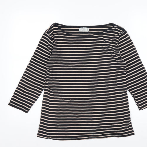 ZARA Women Black Striped Organic Cotton 3/4 Sleeve T-Shirt XL