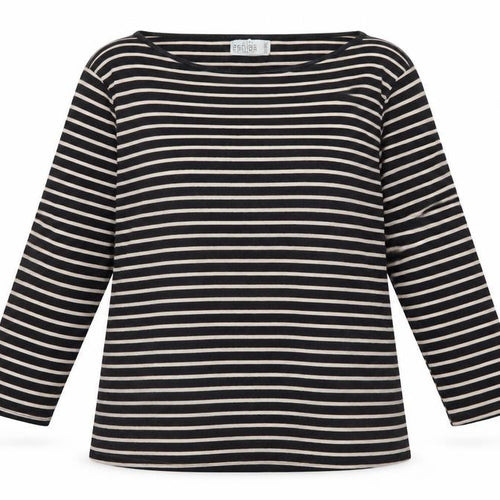 ZARA Women Black Striped Organic Cotton 3/4 Sleeve T-Shirt XL