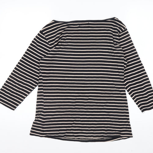 ZARA Women Black Striped Organic Cotton 3/4 Sleeve T-Shirt XL