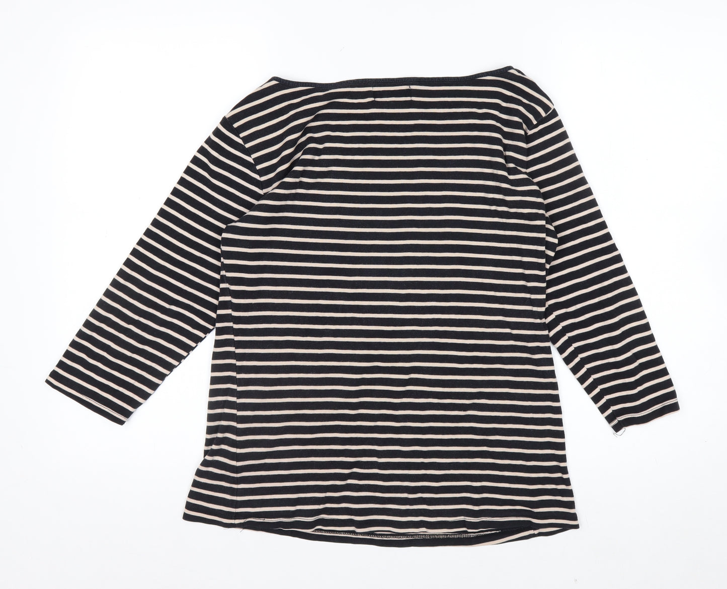 ZARA Women Black Striped Organic Cotton 3/4 Sleeve T-Shirt XL