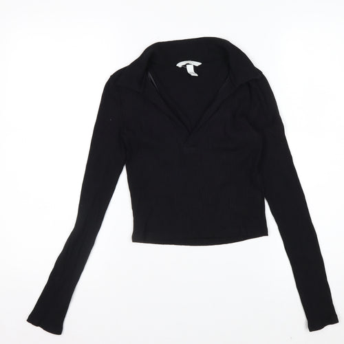H&M Women's Black Cropped V-Neck Long Sleeve Top XS