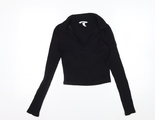H&M Women's Black Cropped V-Neck Long Sleeve Top XS