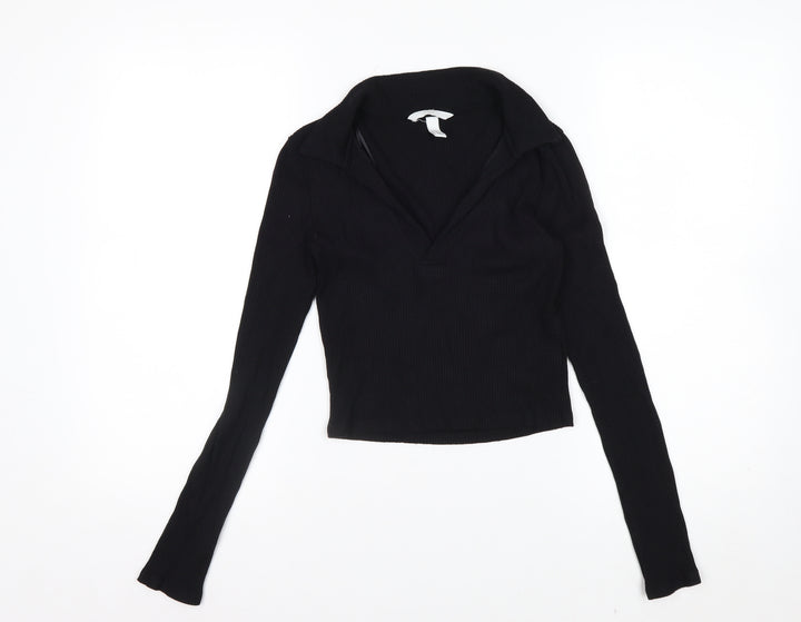 H&M Women's Black Cropped V-Neck Long Sleeve Top XS