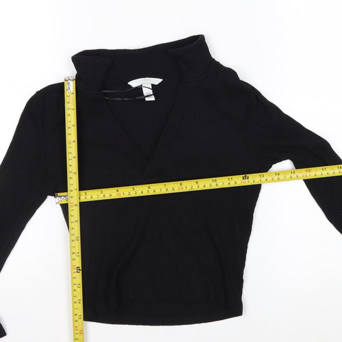 H&M Women's Black Cropped V-Neck Long Sleeve Top XS