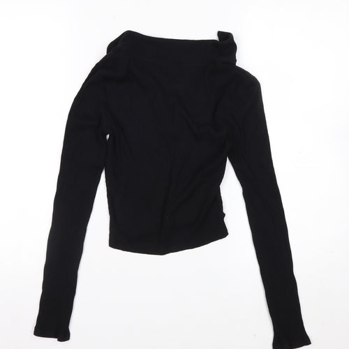 H&M Women's Black Cropped V-Neck Long Sleeve Top XS