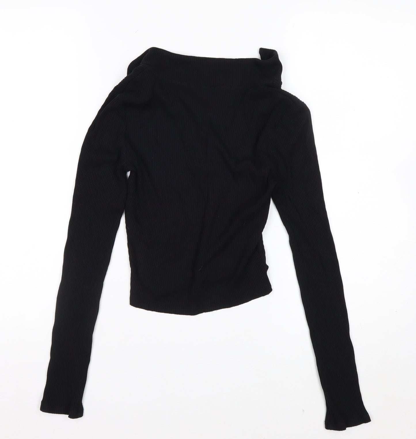 H&M Women's Black Cropped V-Neck Long Sleeve Top XS