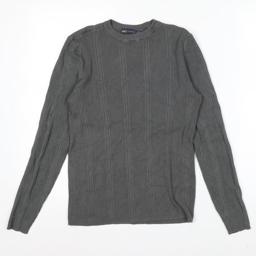 Marks and Spencer Womens Dark Olive Ribbed Knit Long Sleeve Top Size 12