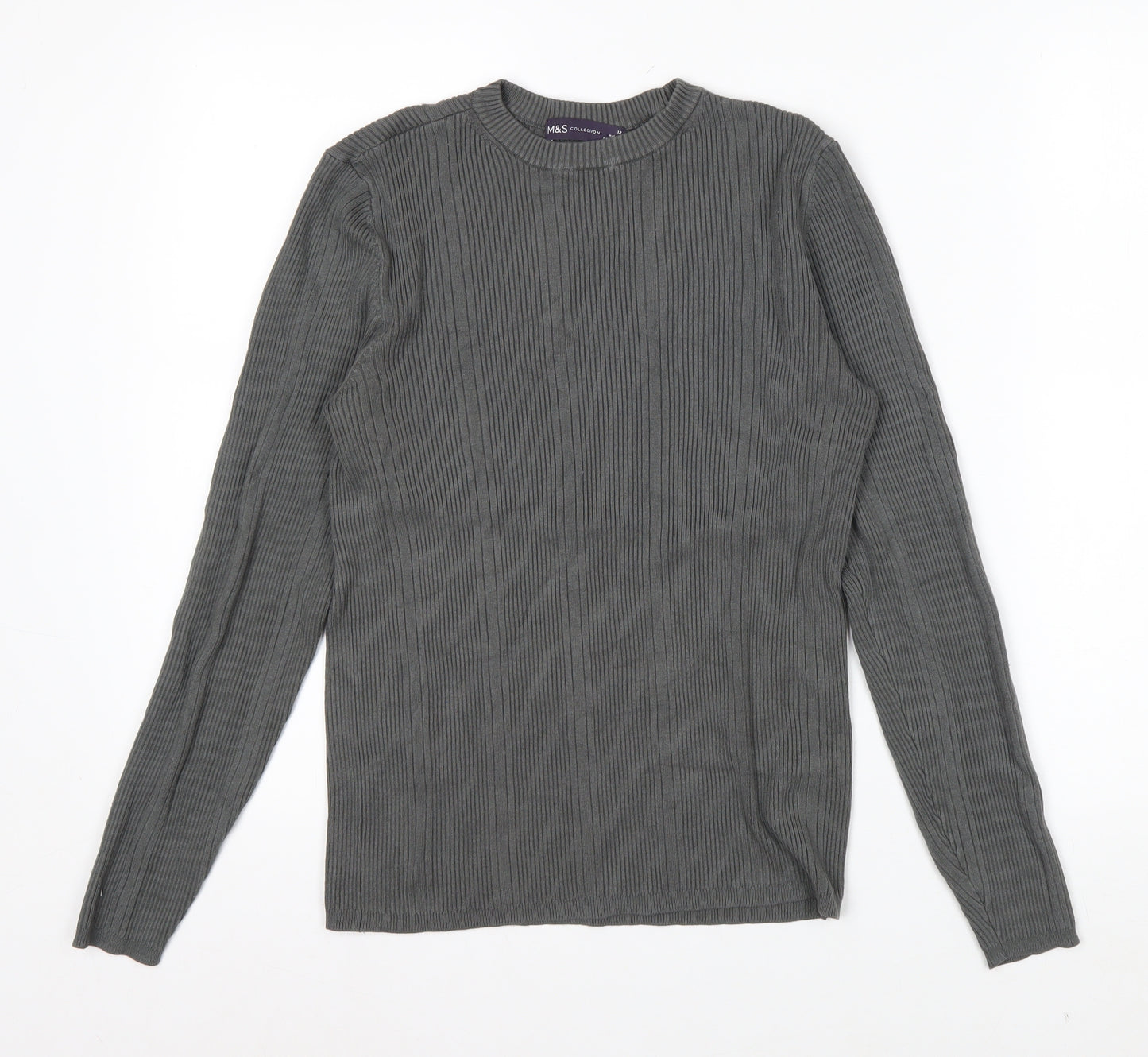 Marks and Spencer Womens Dark Olive Ribbed Knit Long Sleeve Top Size 12