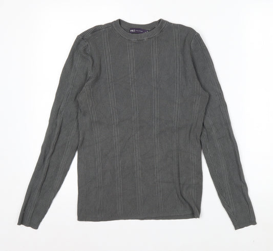 Marks and Spencer Womens Dark Olive Ribbed Knit Long Sleeve Top Size 12