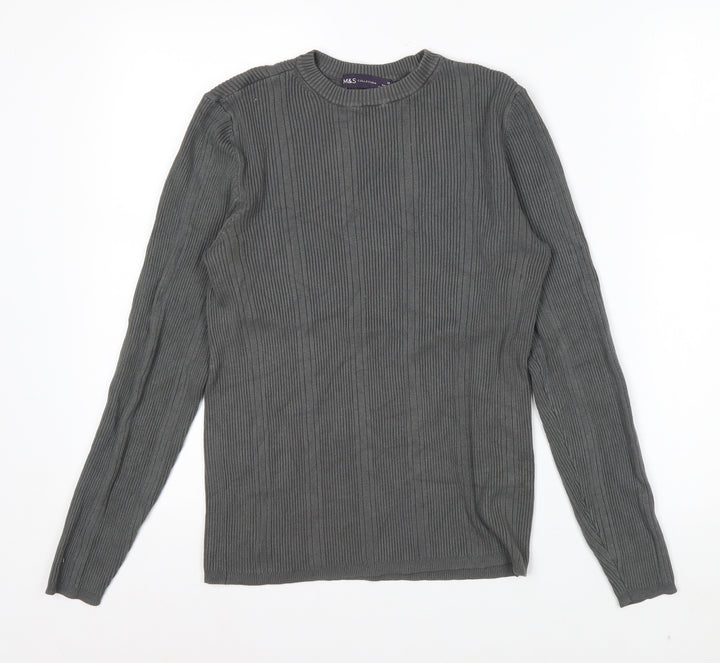 Marks and Spencer Womens Dark Olive Ribbed Knit Long Sleeve Top Size 12