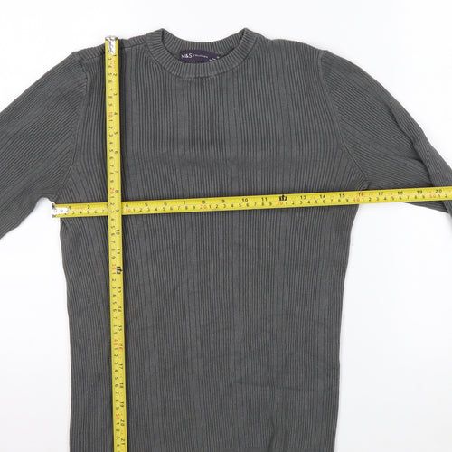 Marks and Spencer Womens Dark Olive Ribbed Knit Long Sleeve Top Size 12