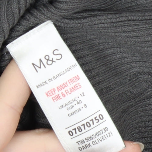 Marks and Spencer Womens Dark Olive Ribbed Knit Long Sleeve Top Size 12