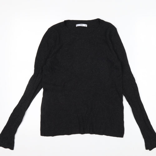 MNG Basics Women’s Black Ribbed Long Sleeve Slim Fit Knit Top Size 12