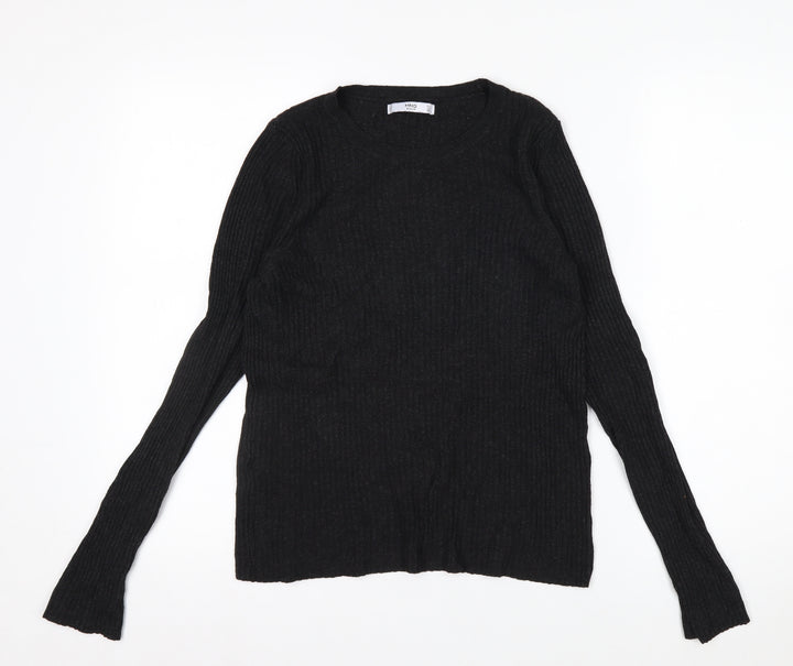 MNG Basics Women’s Black Ribbed Long Sleeve Slim Fit Knit Top Size 12