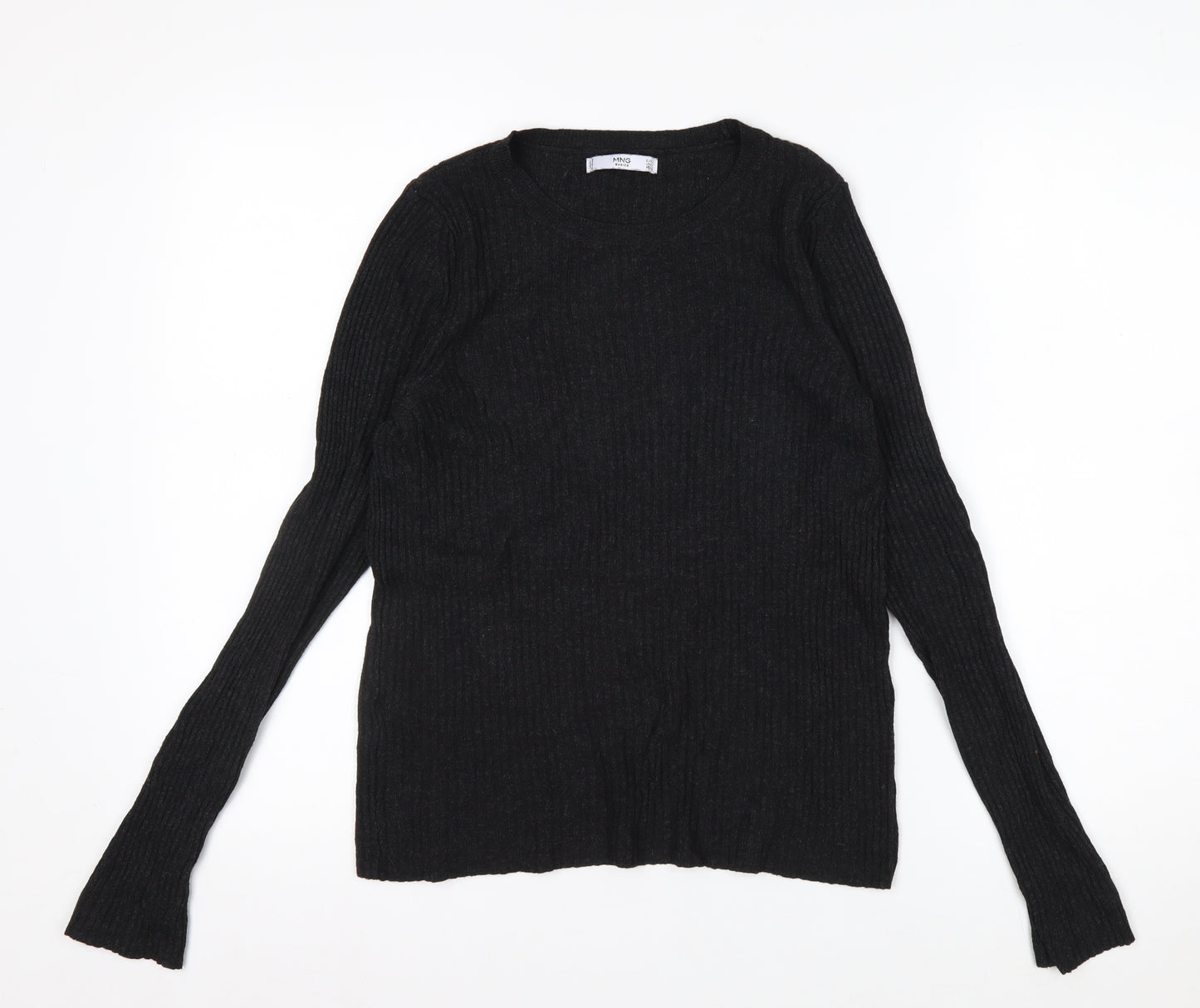 MNG Basics Women’s Black Ribbed Long Sleeve Slim Fit Knit Top Size 12