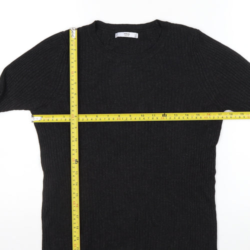 MNG Basics Women’s Black Ribbed Long Sleeve Slim Fit Knit Top Size 12