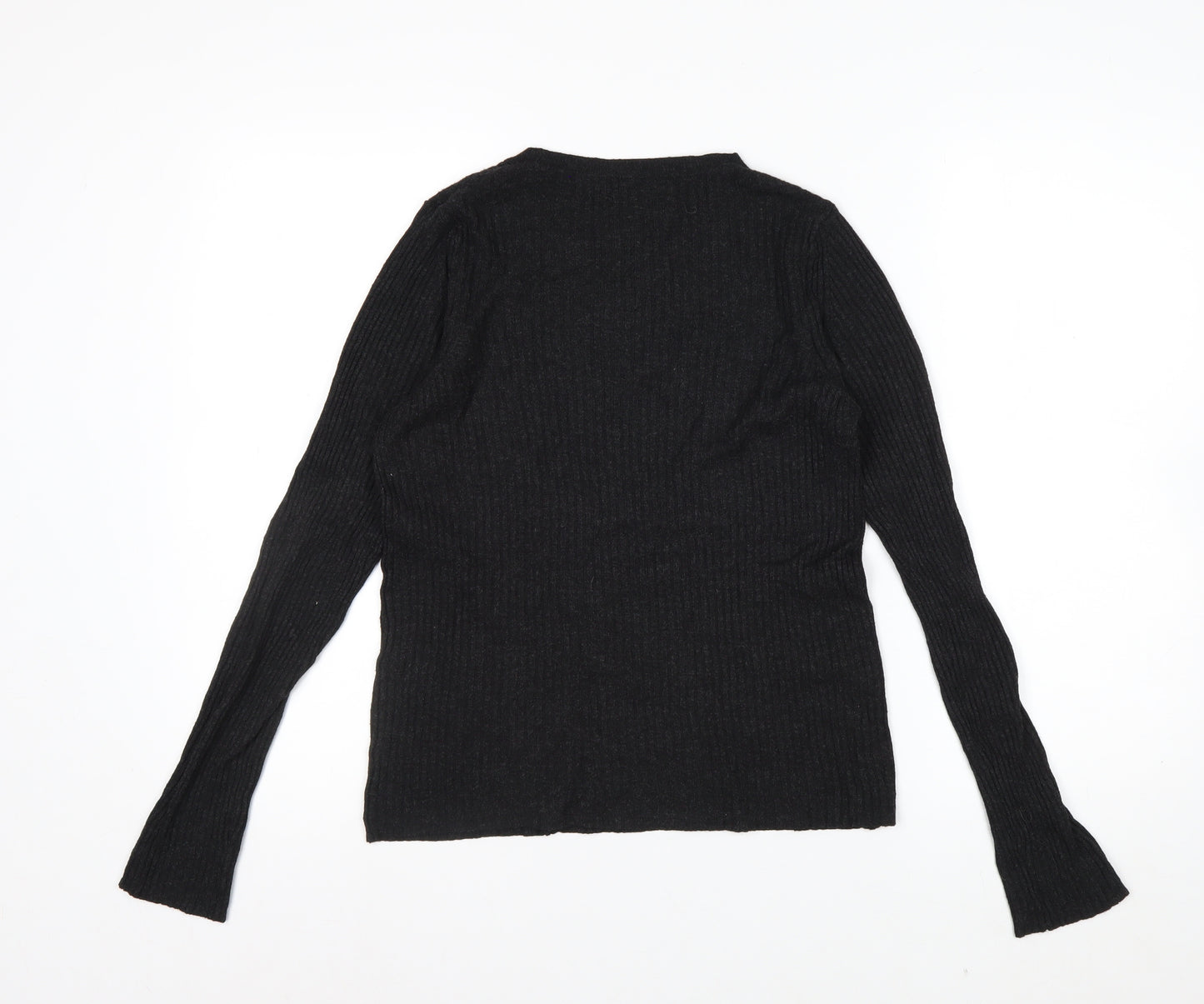 MNG Basics Women’s Black Ribbed Long Sleeve Slim Fit Knit Top Size 12