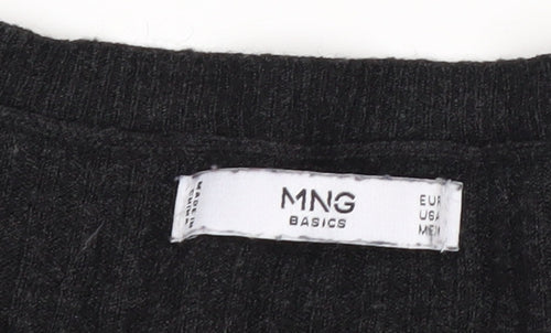 MNG Basics Women’s Black Ribbed Long Sleeve Slim Fit Knit Top Size 12
