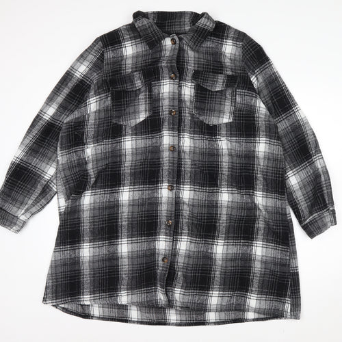Yours Womens Black Check Flannel Coatigan Size 22 Long Sleeve