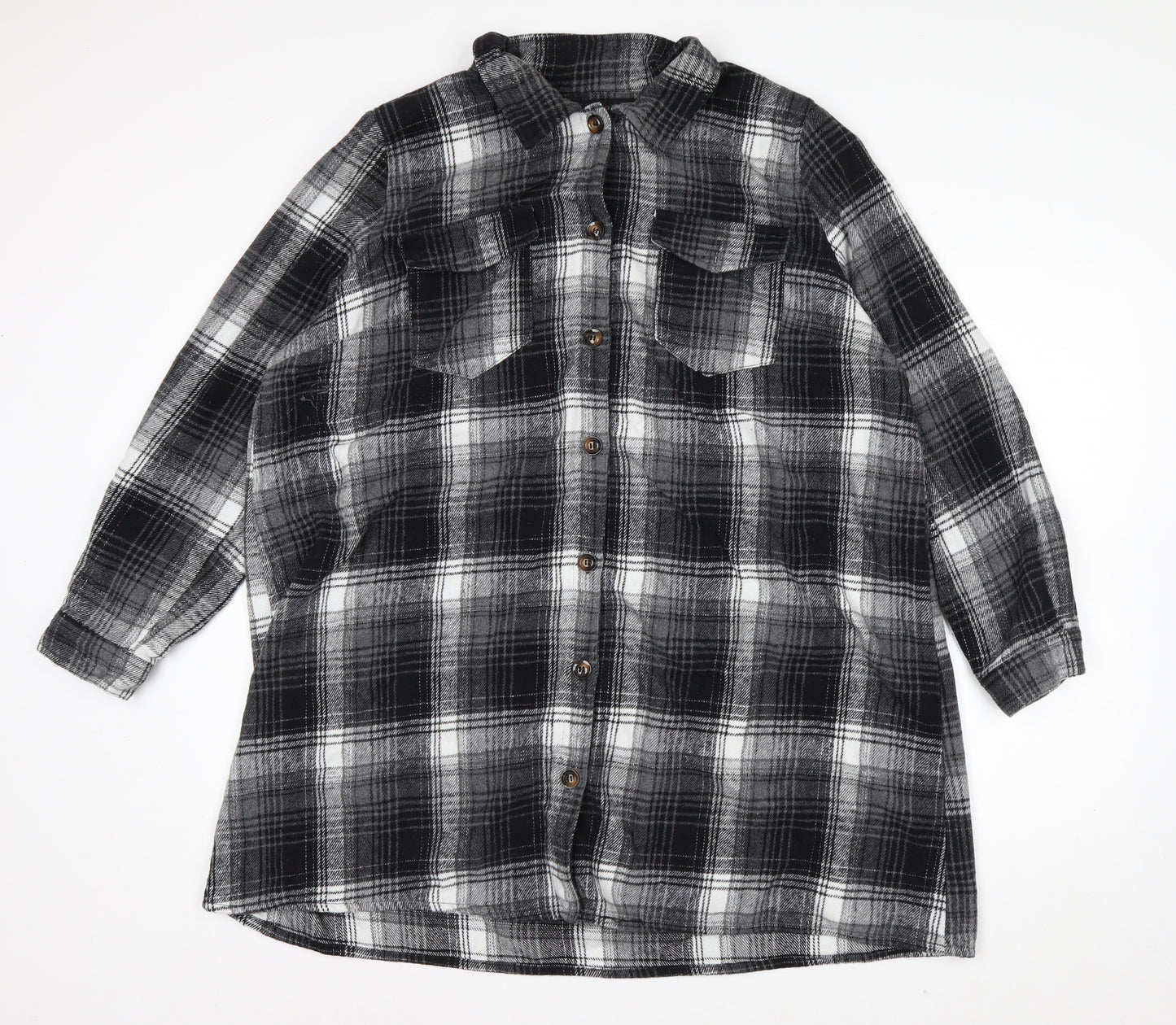 Yours Womens Black Check Flannel Coatigan Size 22 Long Sleeve