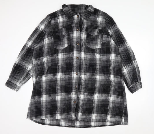 Yours Womens Black Check Flannel Coatigan Size 22 Long Sleeve