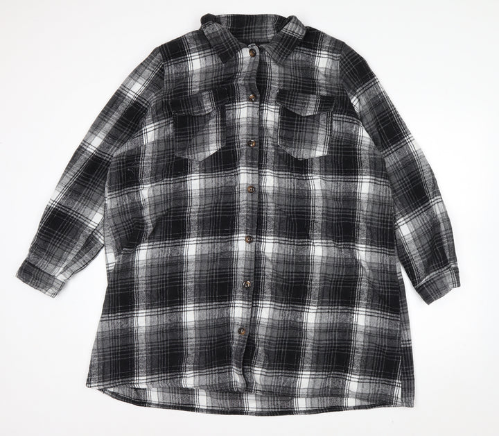 Yours Womens Black Check Flannel Coatigan Size 22 Long Sleeve