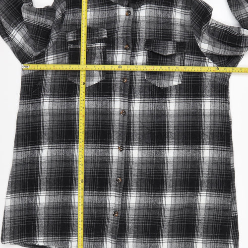 Yours Womens Black Check Flannel Coatigan Size 22 Long Sleeve