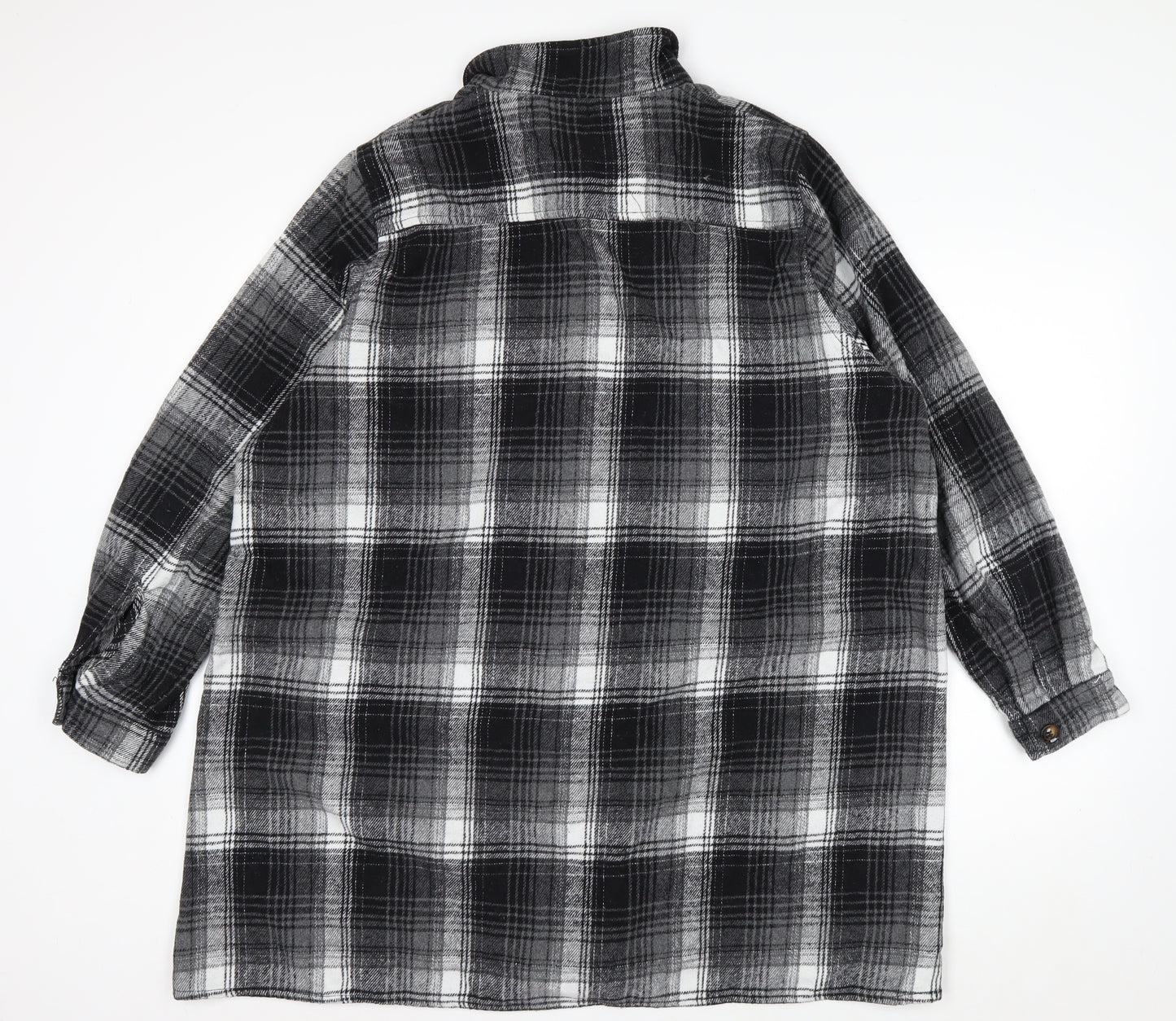 Yours Womens Black Check Flannel Coatigan Size 22 Long Sleeve