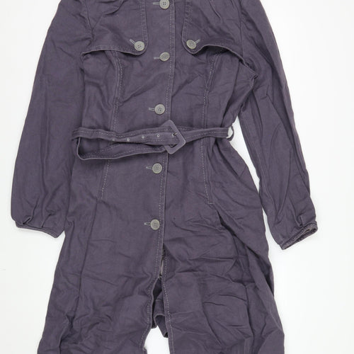 Wrap Womens Purple Belted Long Coat UK 16 Cotton Linen Blend