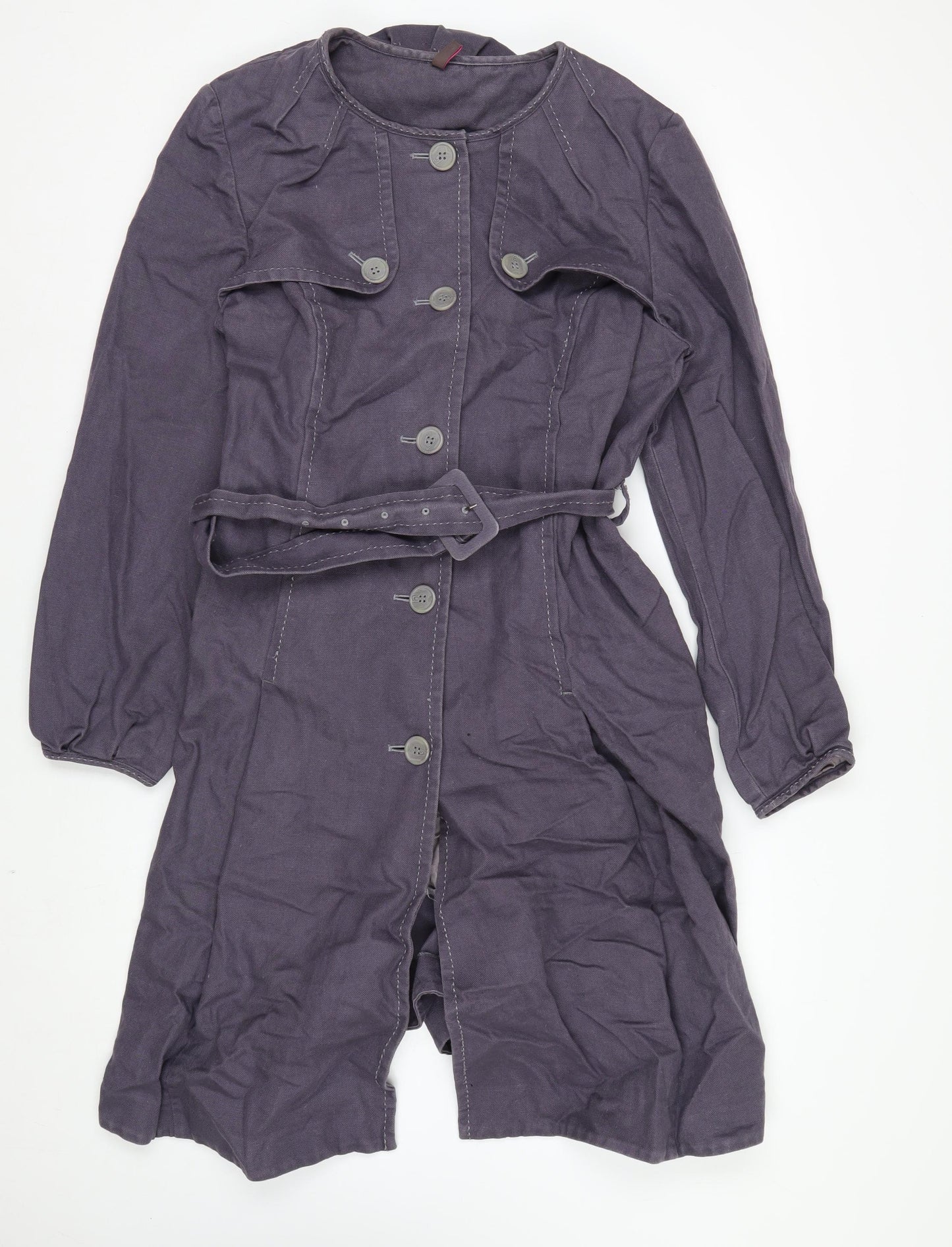 Wrap Womens Purple Belted Long Coat UK 16 Cotton Linen Blend