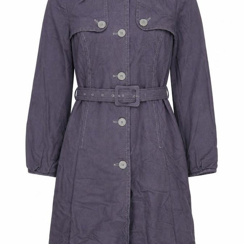 Wrap Womens Purple Belted Long Coat UK 16 Cotton Linen Blend