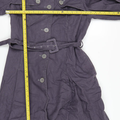 Wrap Womens Purple Belted Long Coat UK 16 Cotton Linen Blend
